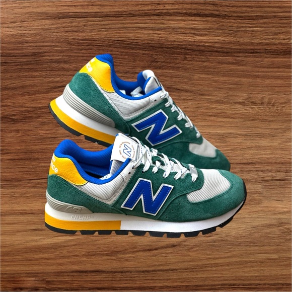 New Balance NWOB size XS size 9.5 574 Rugged ML574DVG Blue/Green sneakers - Picture 2 of 9